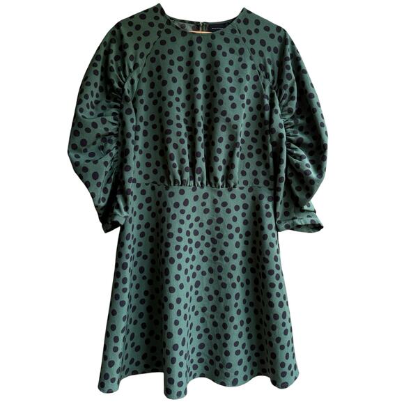 Who What Wear Polka Dot Puff Sleeve Dress Green Black Retro Modest Fit & Flare S - Picture 1 of 13